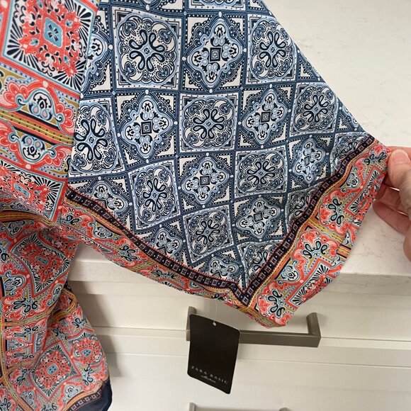 Zara Basic Collection Drop Shoulder Oversized Tunic Top Blue Wht Org Sz S NWT - Picture 4 of 12